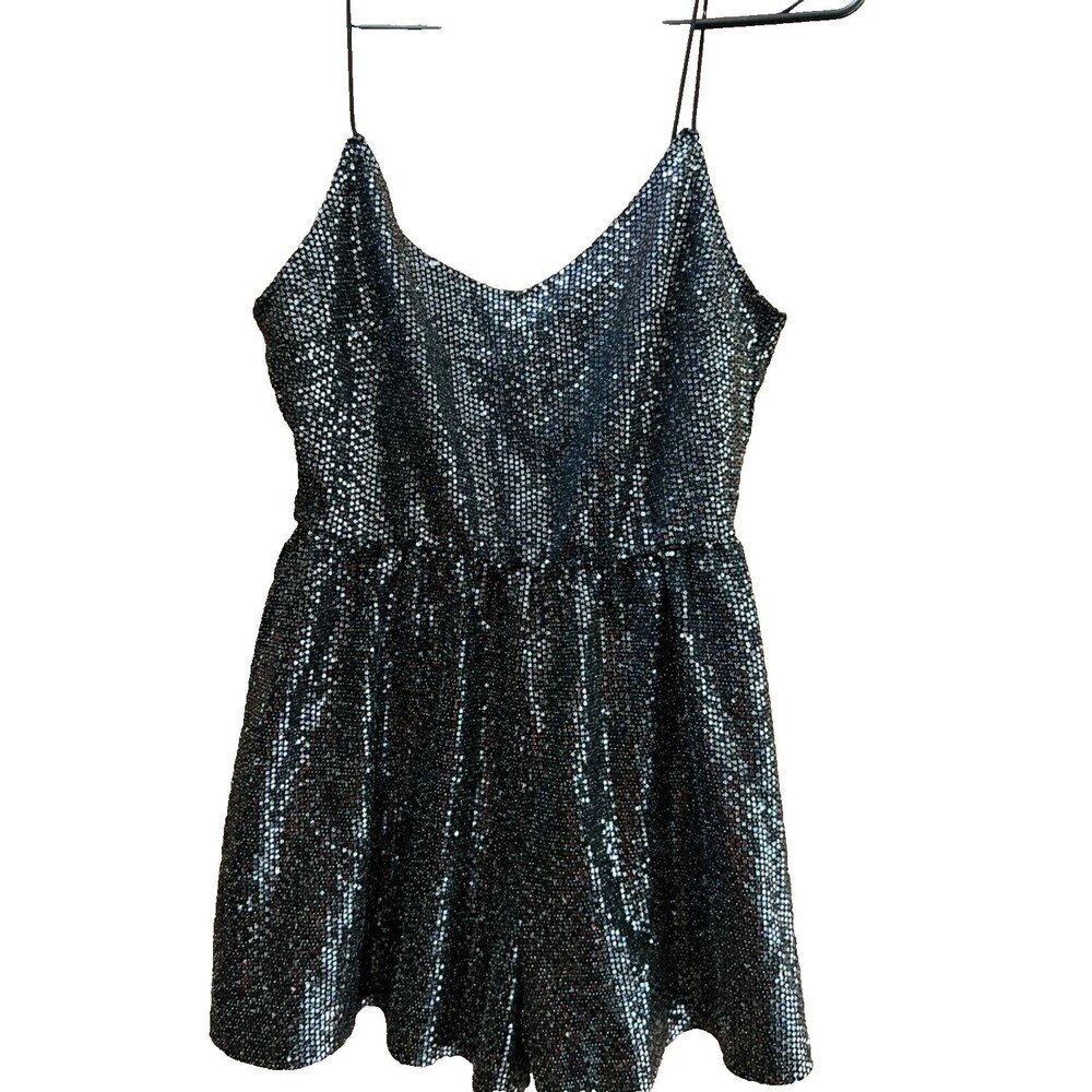 Divided Women's size small gold Black Sleeveless Romper sequin bling holiday